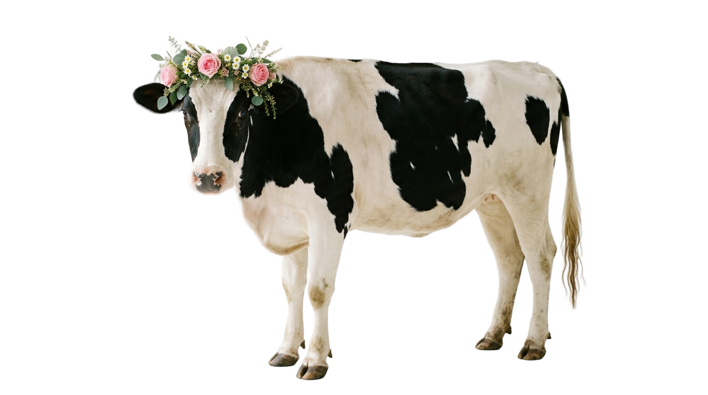 cow with flower crown png PNG transparent background