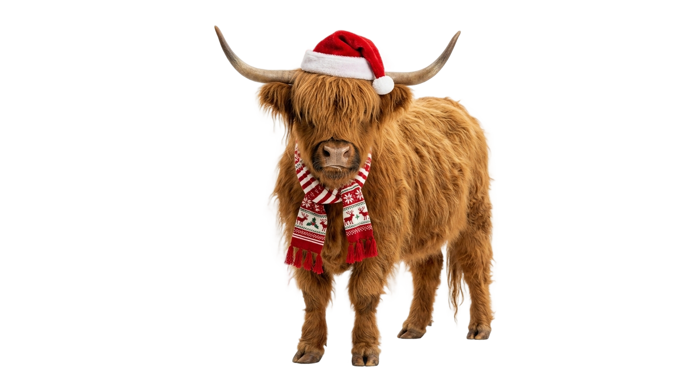 highland cow christmas png PNG transparent background