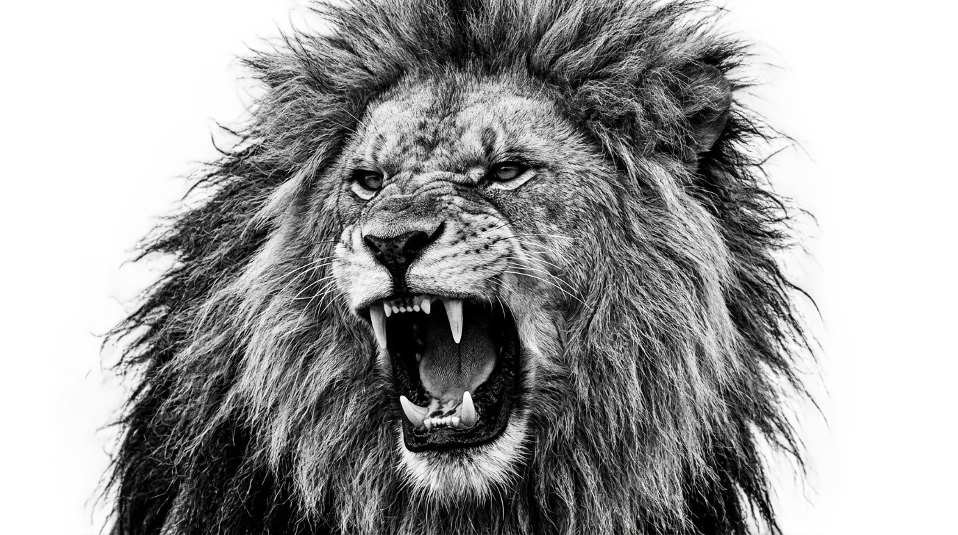 roaring lion png black and white PNG transparent background