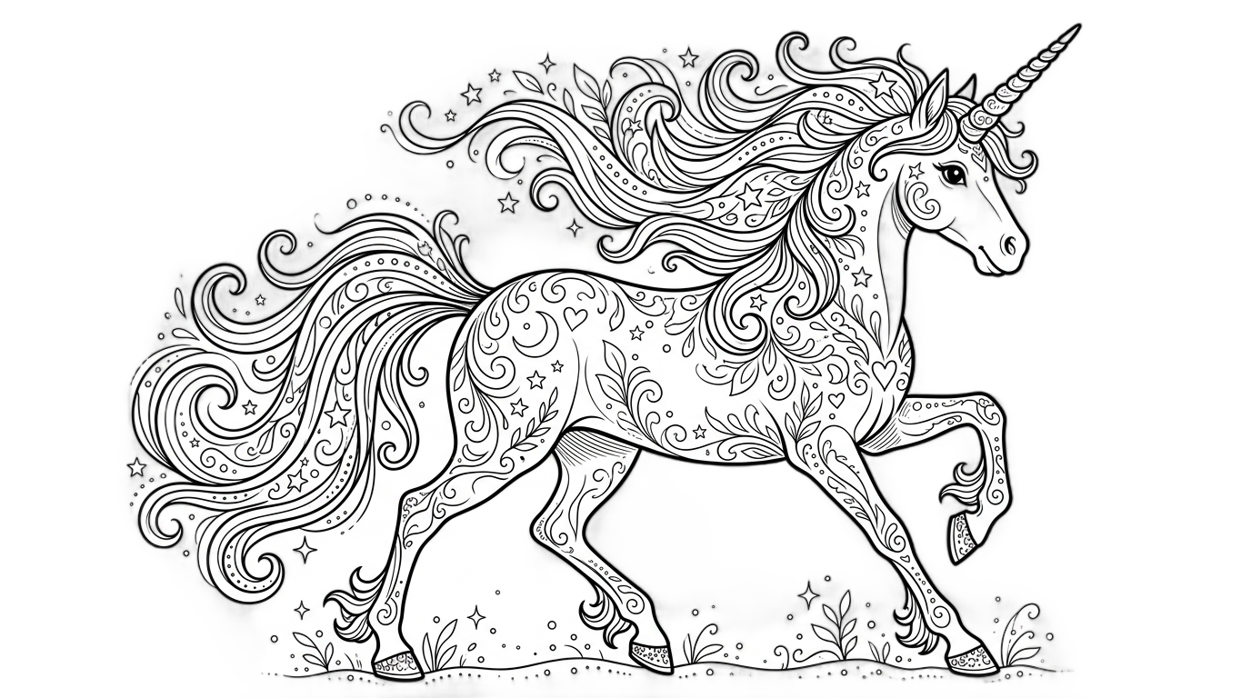 unicorn coloring png PNG transparent background