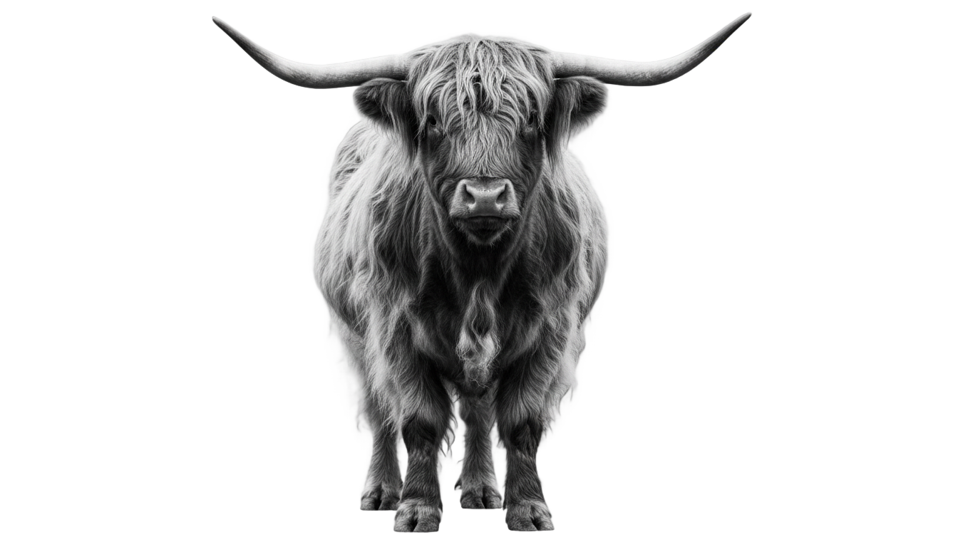highland cow png black and white PNG transparent background