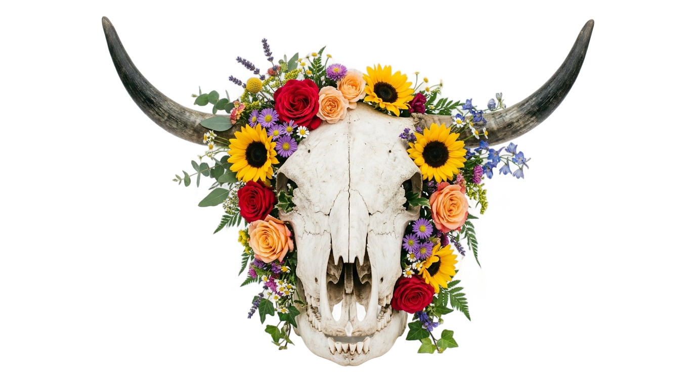 cow skull with flowers png PNG transparent background