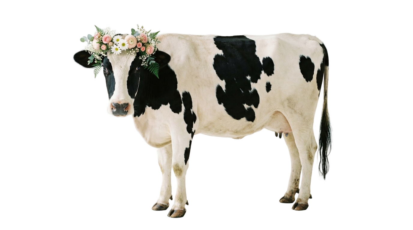 cow with flower crown png PNG transparent background