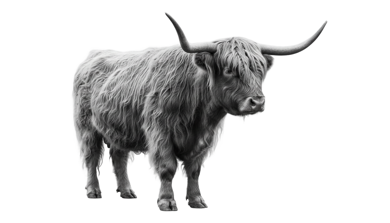 highland cow png black and white PNG transparent background