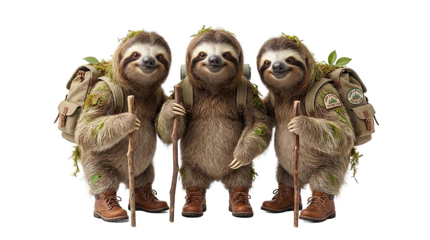sloth hiking team png PNG transparent background