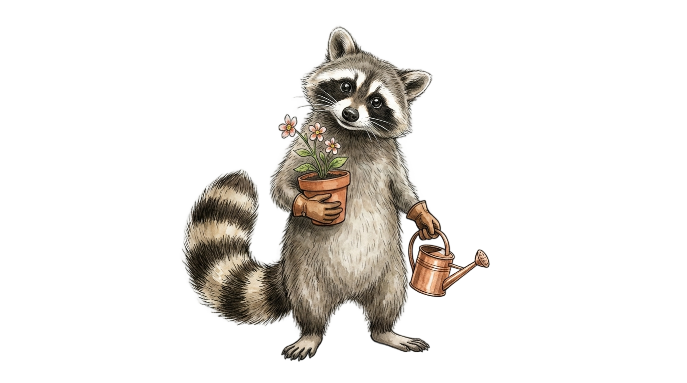 raccoon grow a garden png PNG transparent background