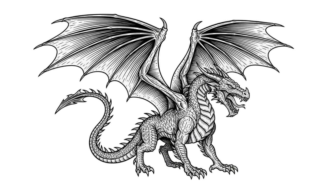 dragon png black and white PNG transparent background