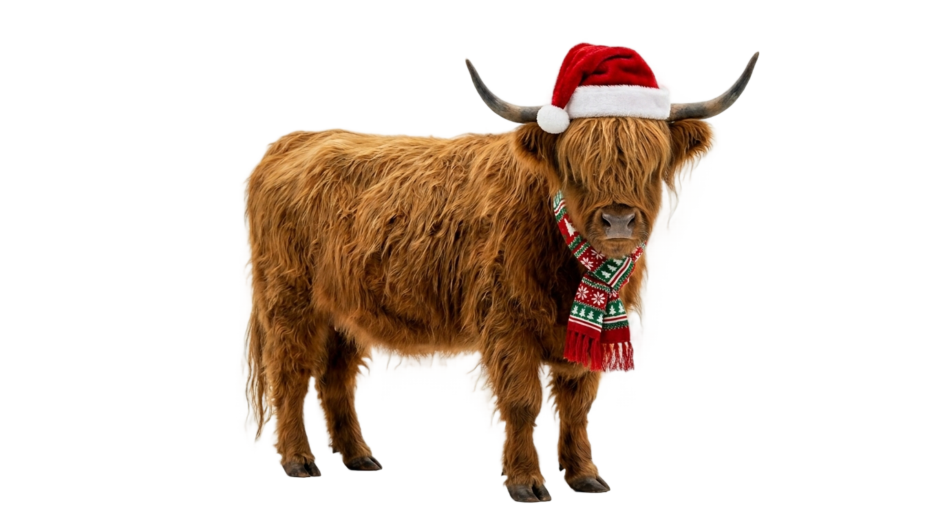 highland cow christmas png PNG transparent background