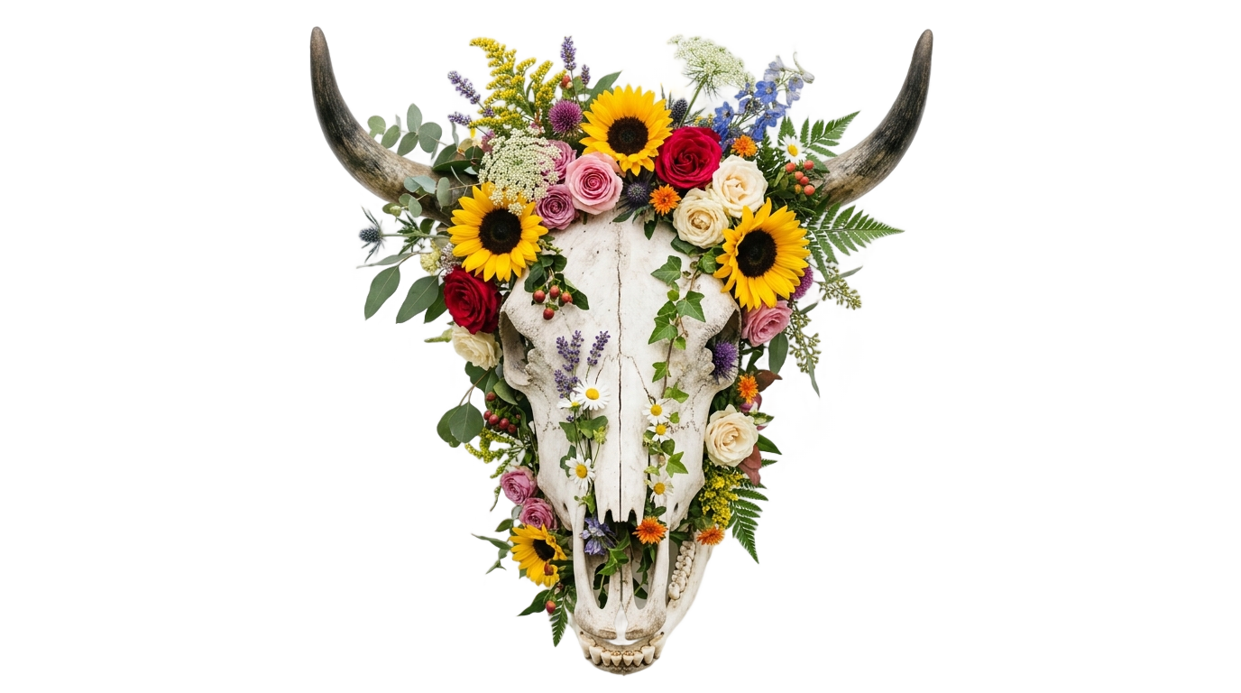 cow skull with flowers png PNG transparent background