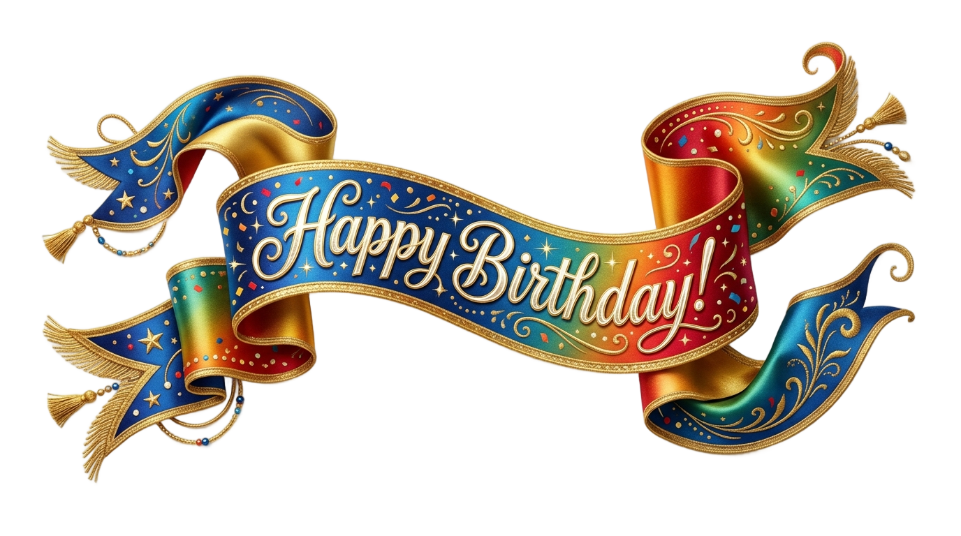 happy birthday ribbon banner png PNG transparent background