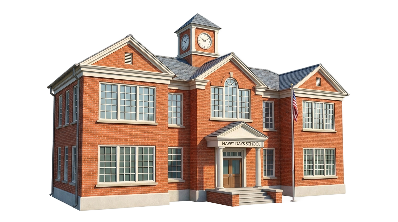 cartoon school building png PNG transparent background