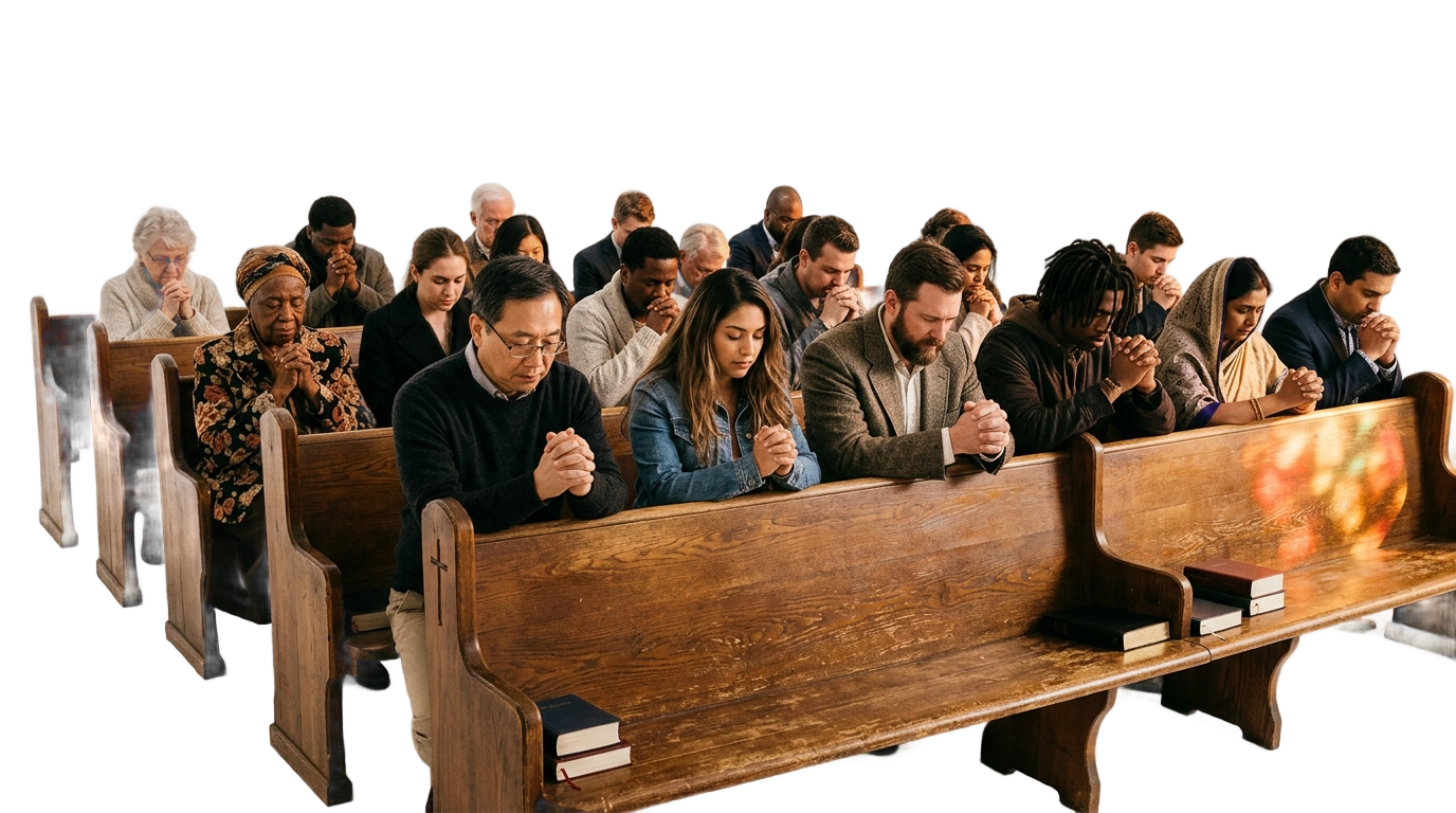 people praying in church png PNG transparent background
