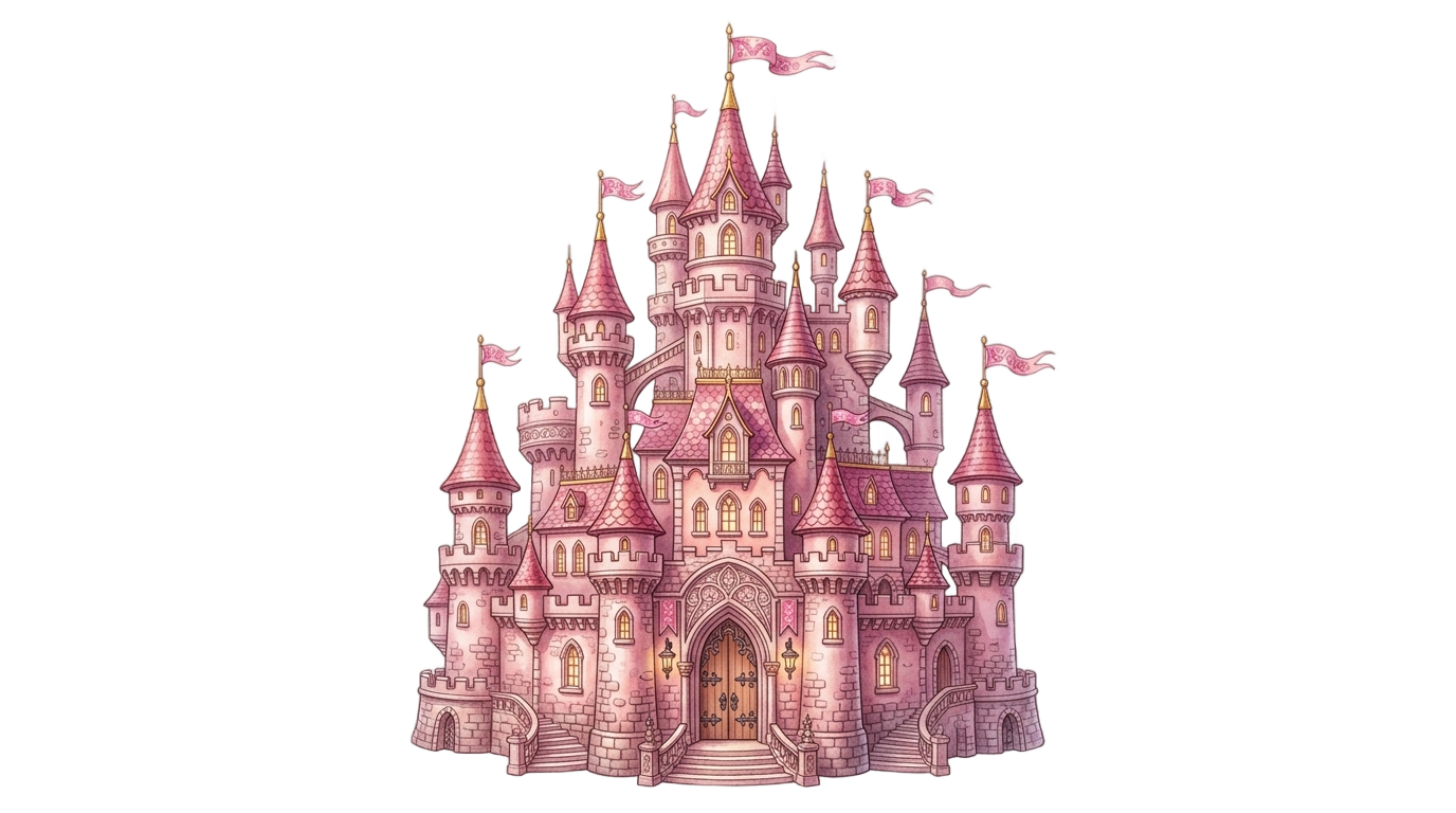 pink princess castle png PNG transparent background