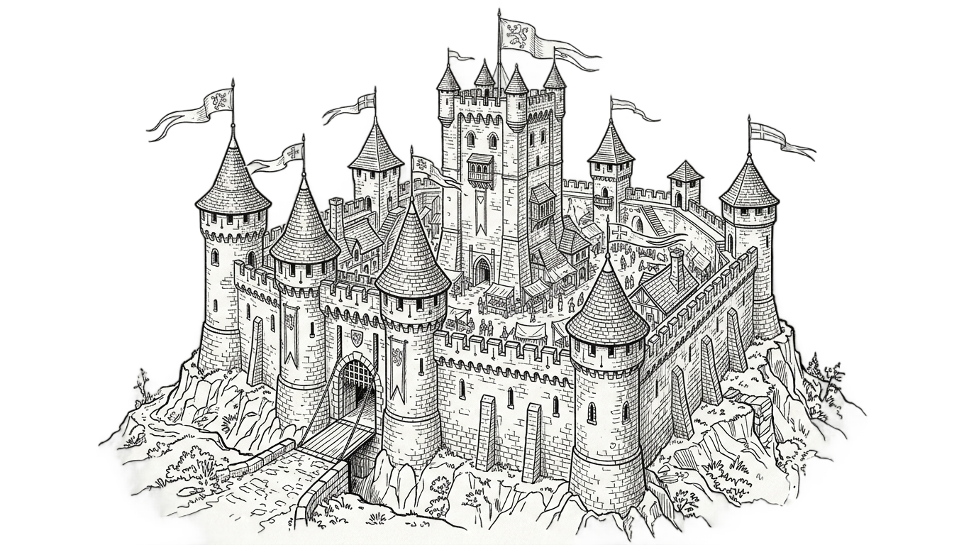 castle png black and white PNG transparent background