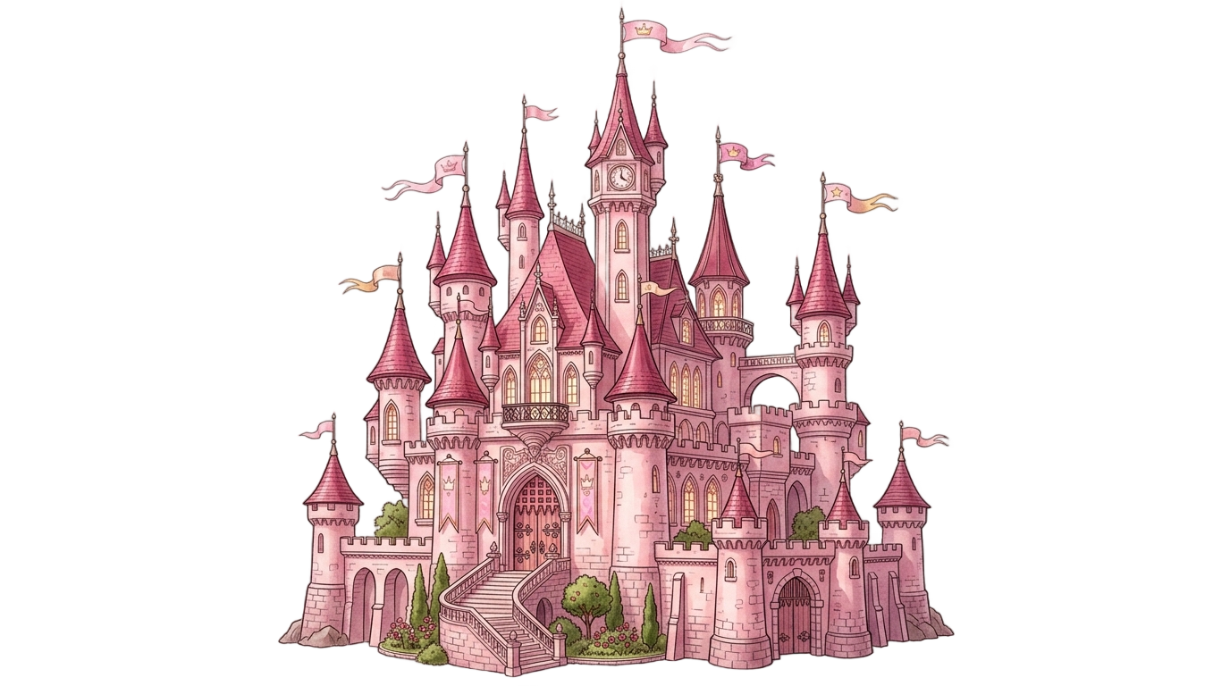 pink princess castle png PNG transparent background