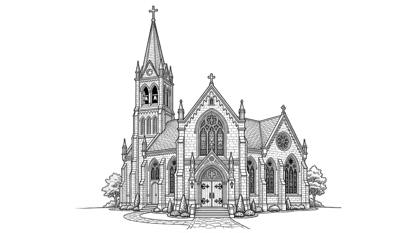 church png black and white PNG transparent background