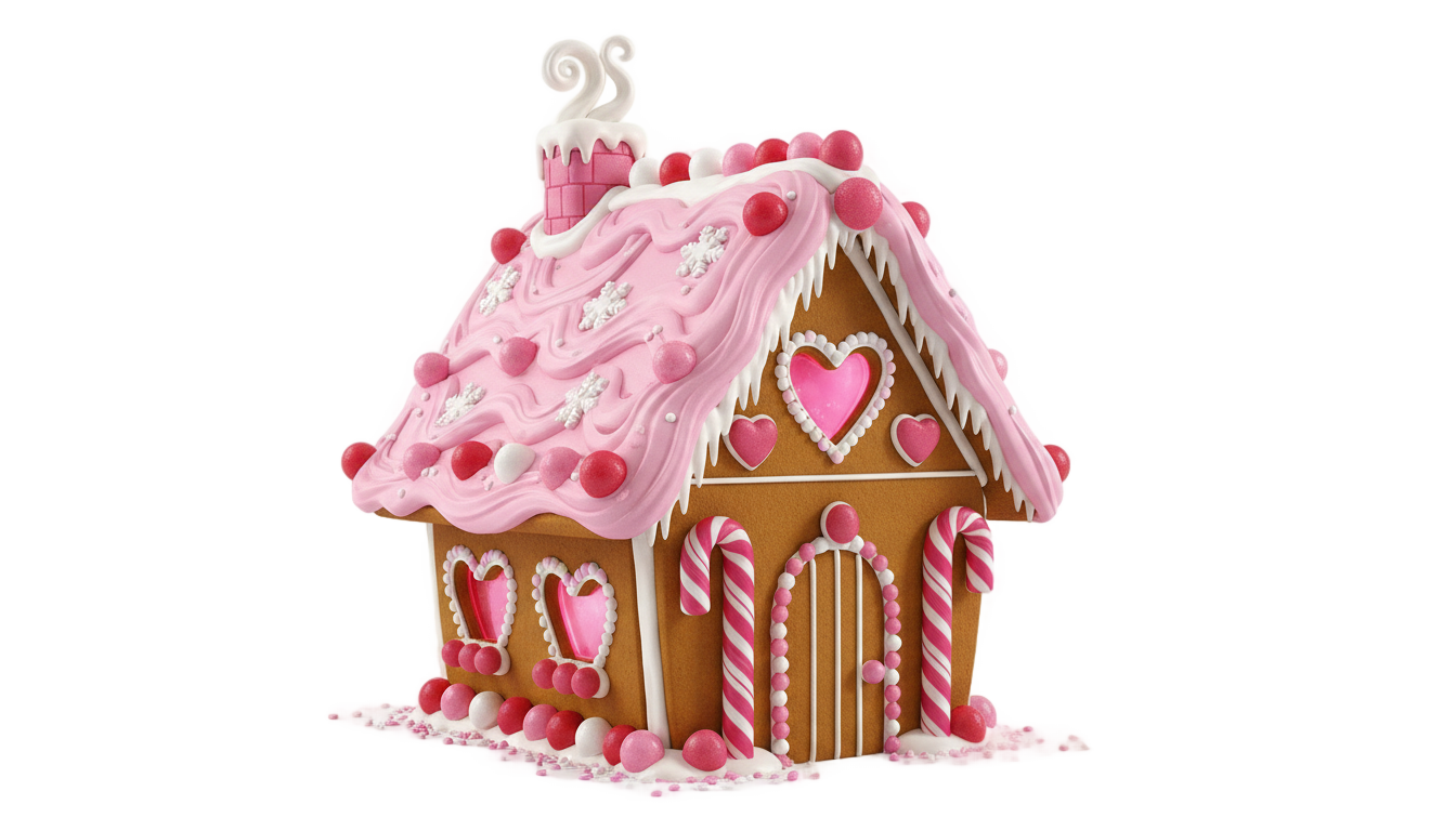 pink gingerbread house png PNG transparent background