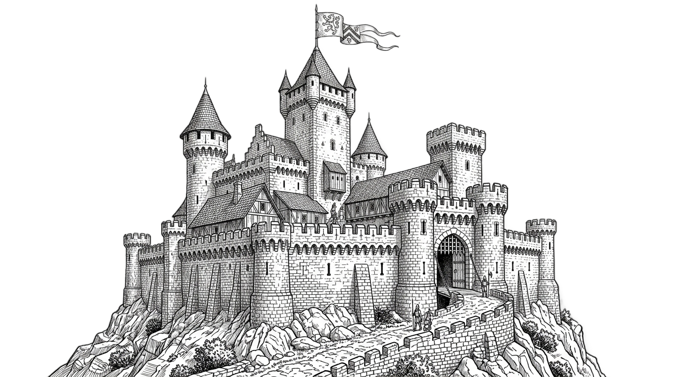 castle png black and white PNG transparent background