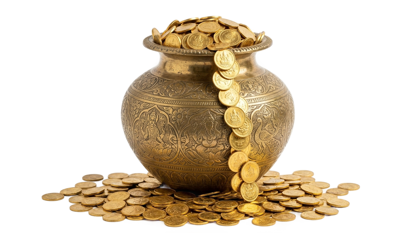 kalash with gold coins png PNG transparent background