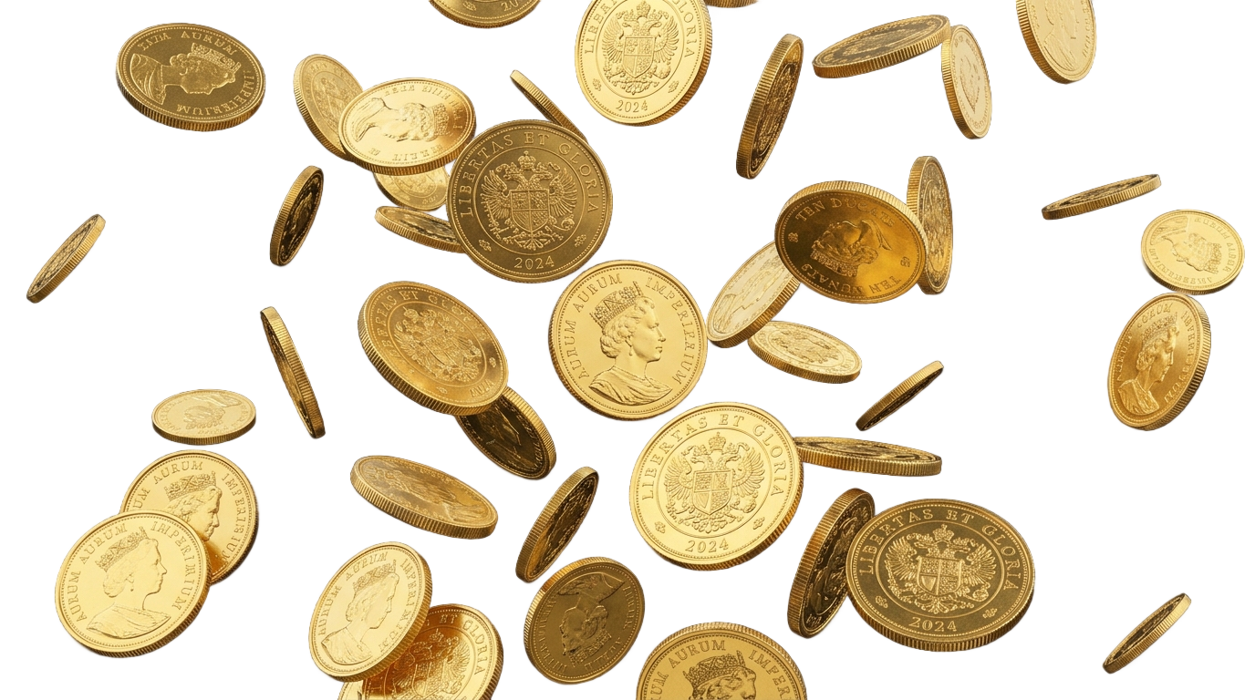 flying gold coins png PNG transparent background