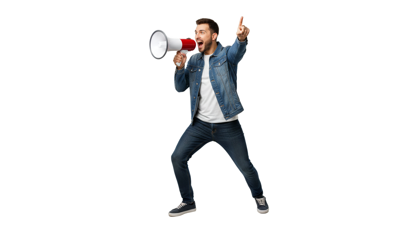 man with megaphone png PNG transparent background