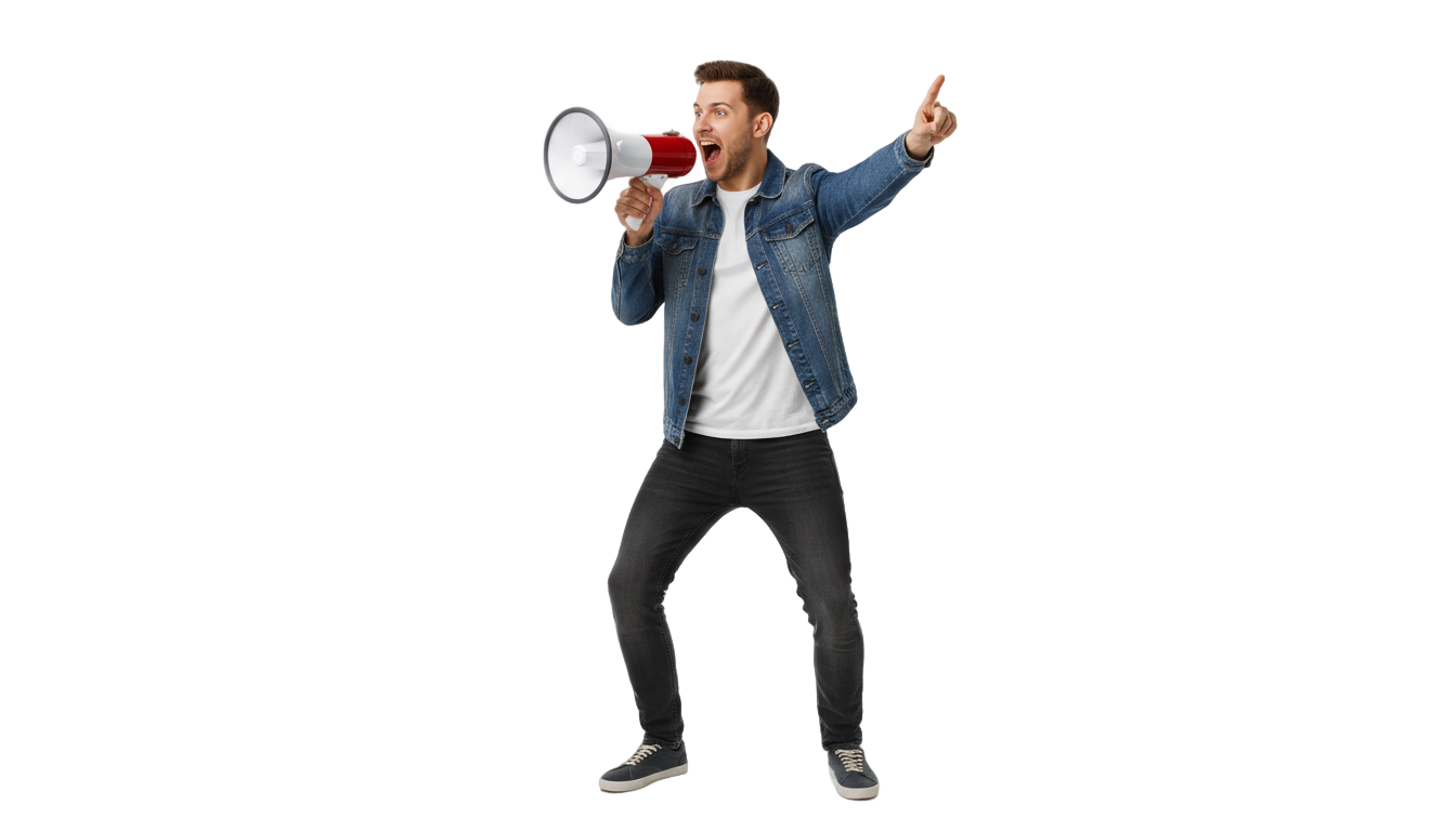 man with megaphone png PNG transparent background