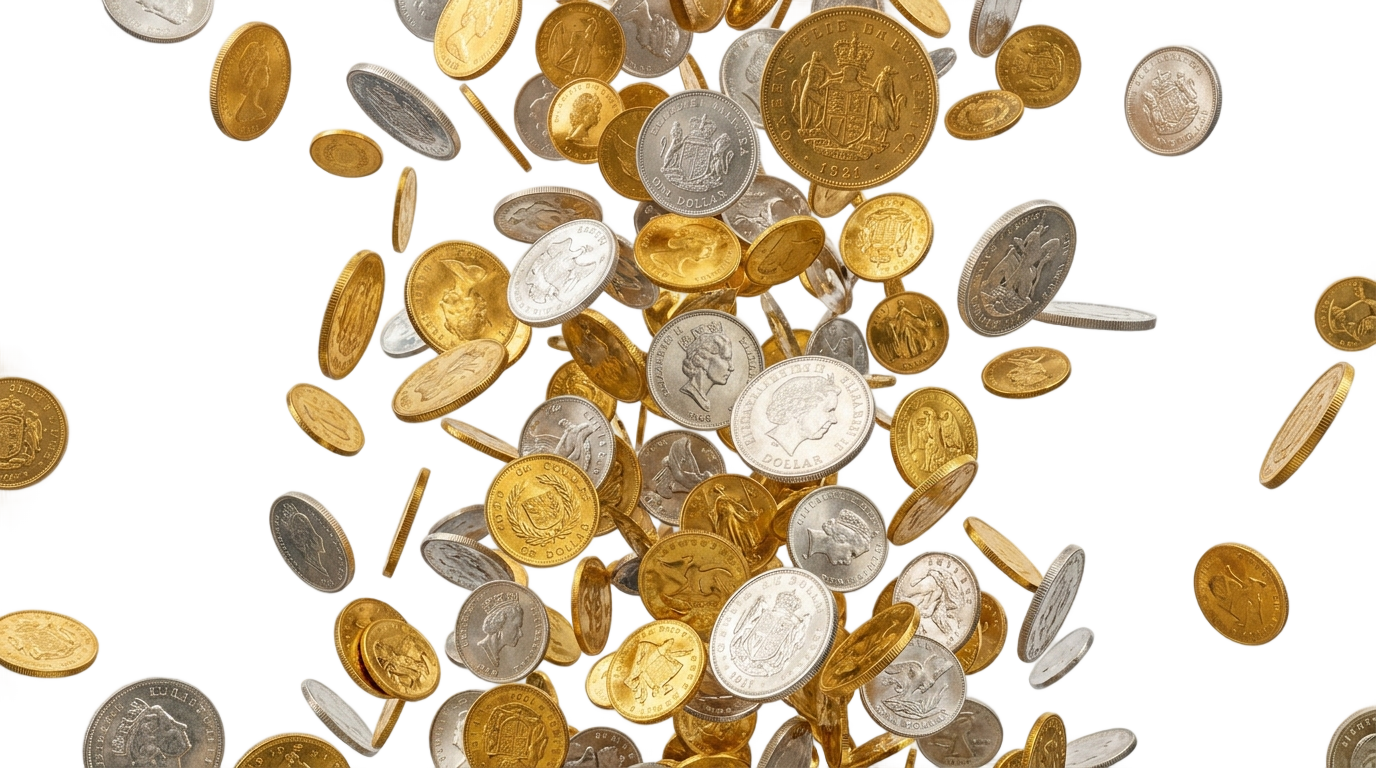 raining coins png PNG transparent background