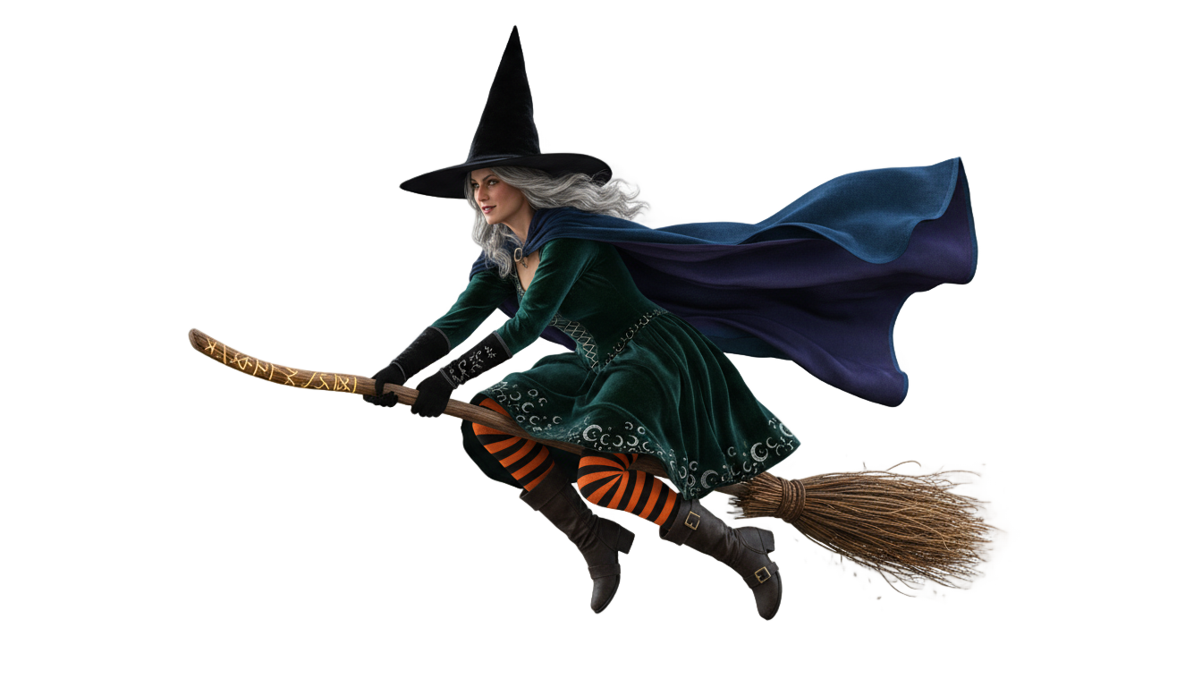 witch on broom png PNG transparent background