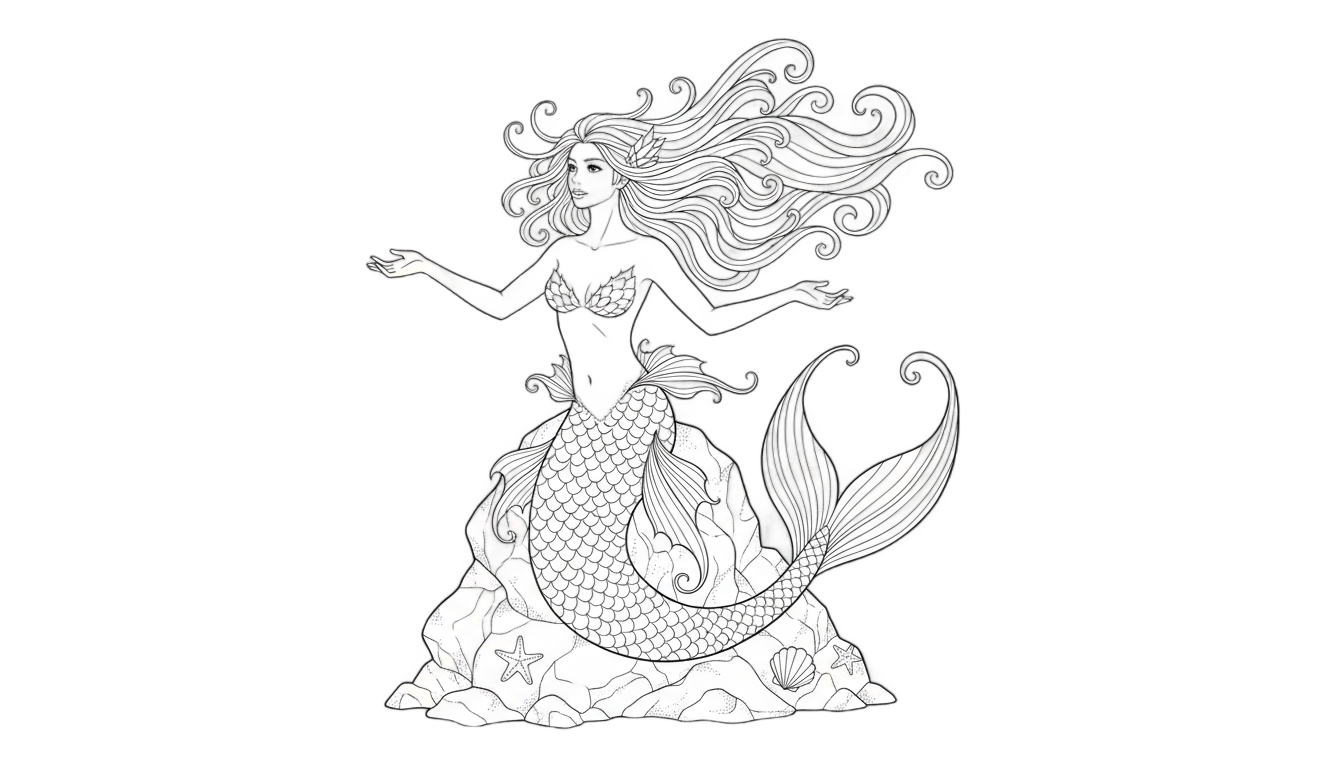 mermaid png black and white PNG transparent background
