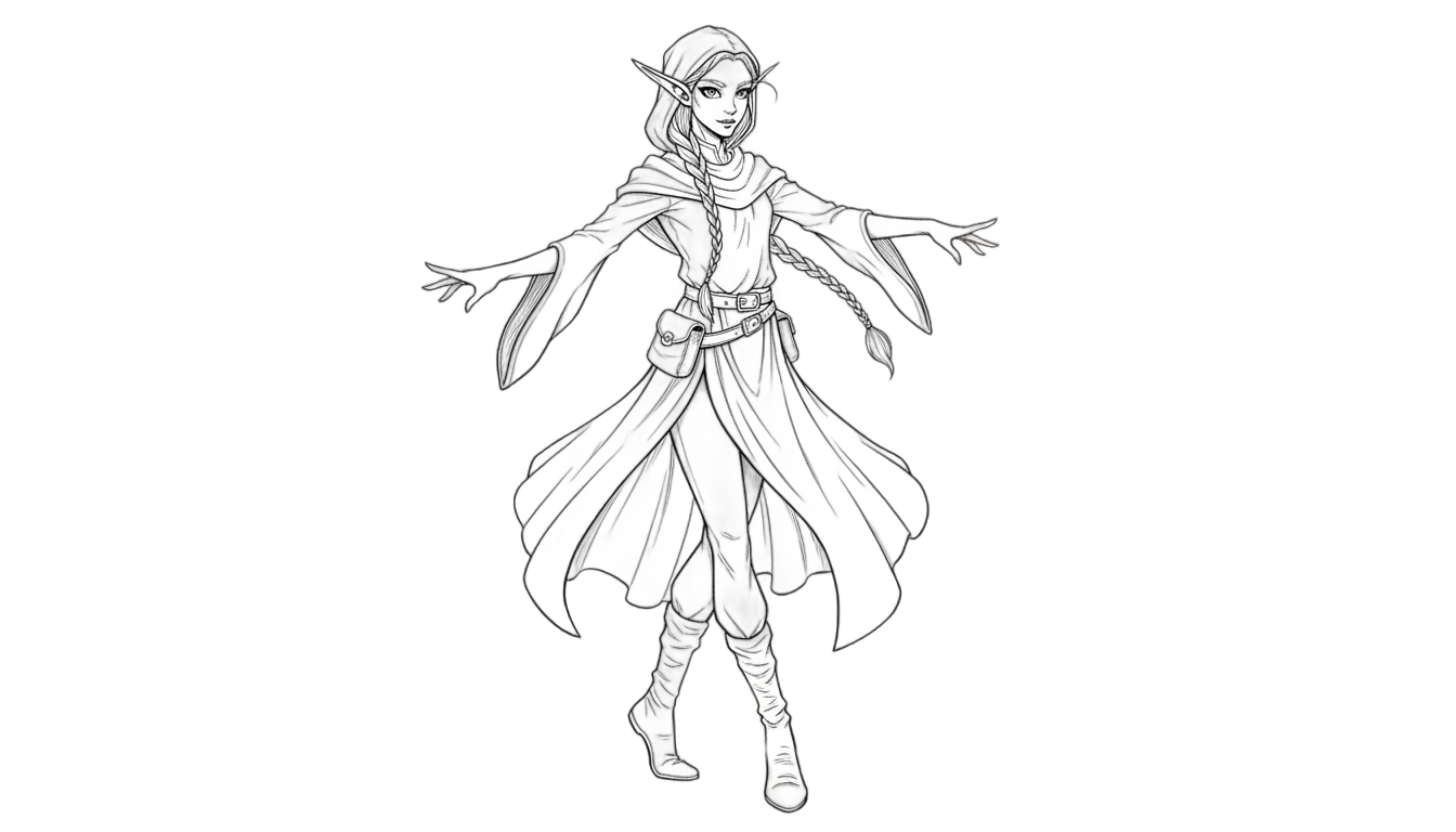 elf png black and white PNG transparent background