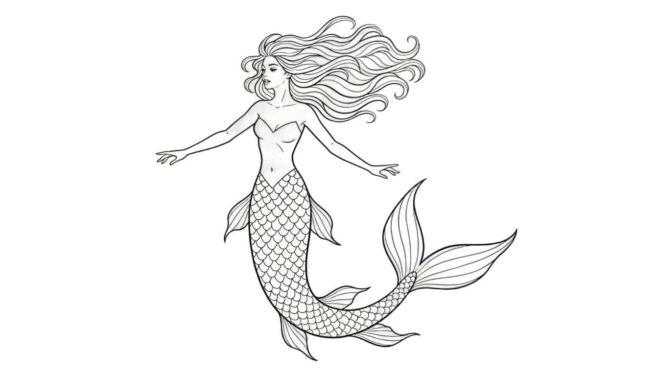 mermaid outline png PNG transparent background