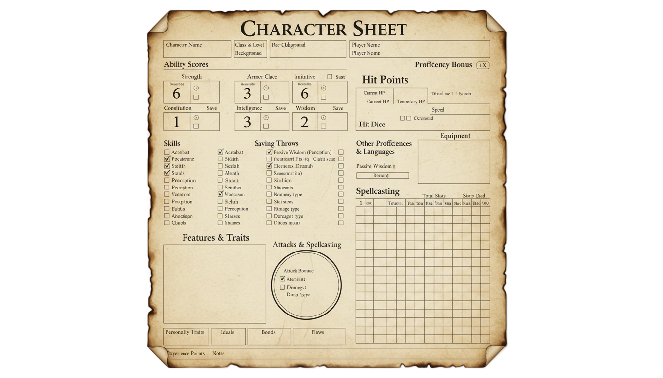 dnd 5e character sheet png PNG transparent background