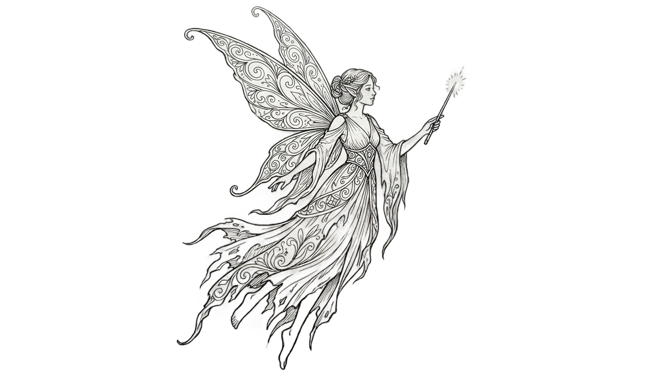 fairy png black and white PNG transparent background