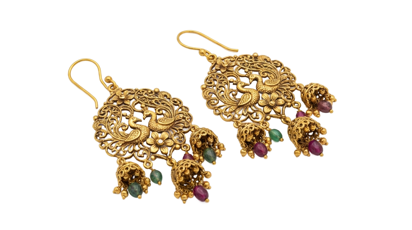 gold earrings png pune PNG transparent background