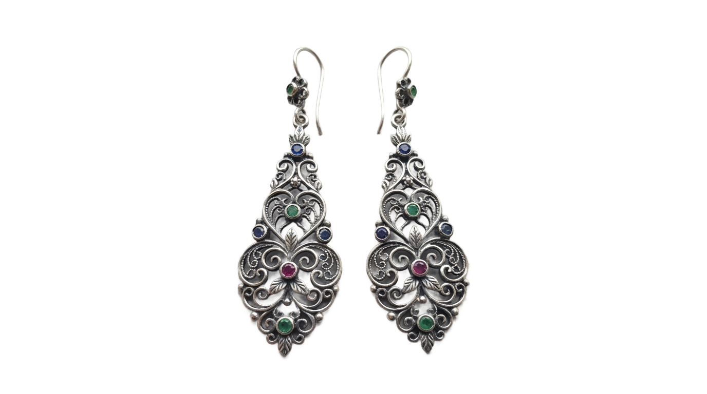 silver earrings online png PNG transparent background