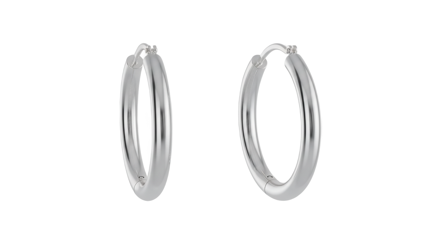 silver hoop earrings png PNG transparent background