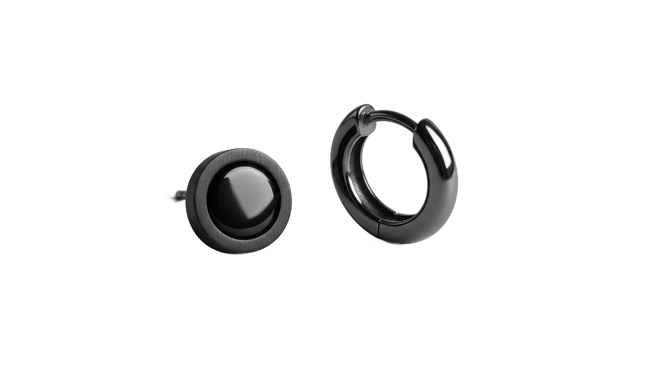 black earrings for men png PNG transparent background