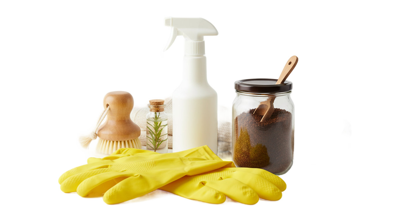 coffee scrubs and rubber gloves png PNG transparent background