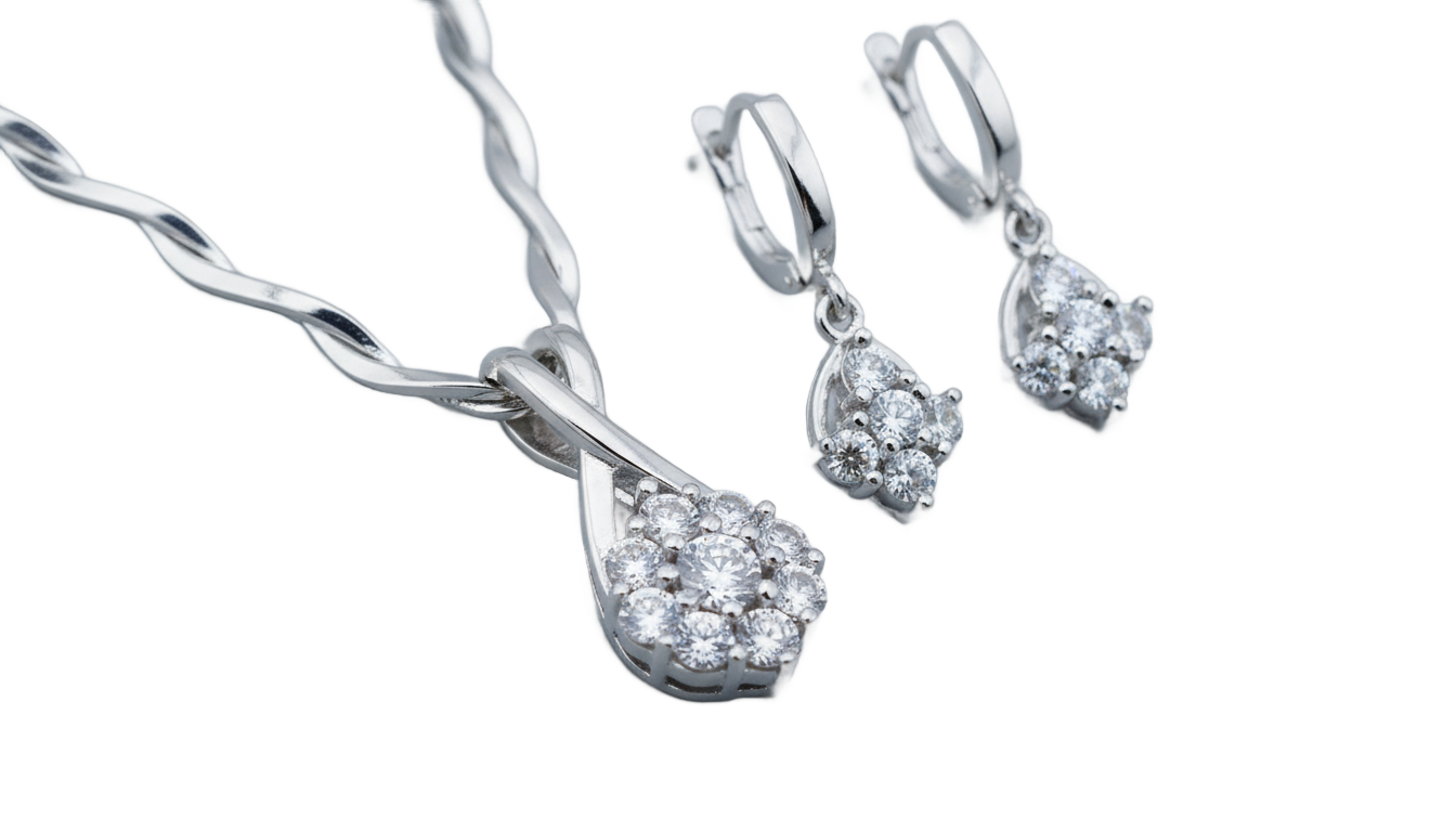 silver necklace set png PNG transparent background