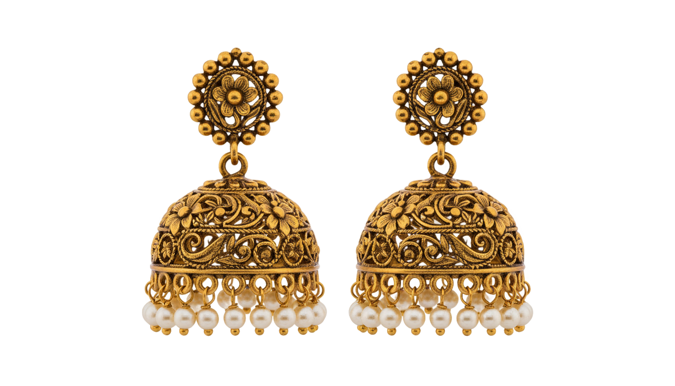jhumka png gold earrings designs with price PNG transparent background