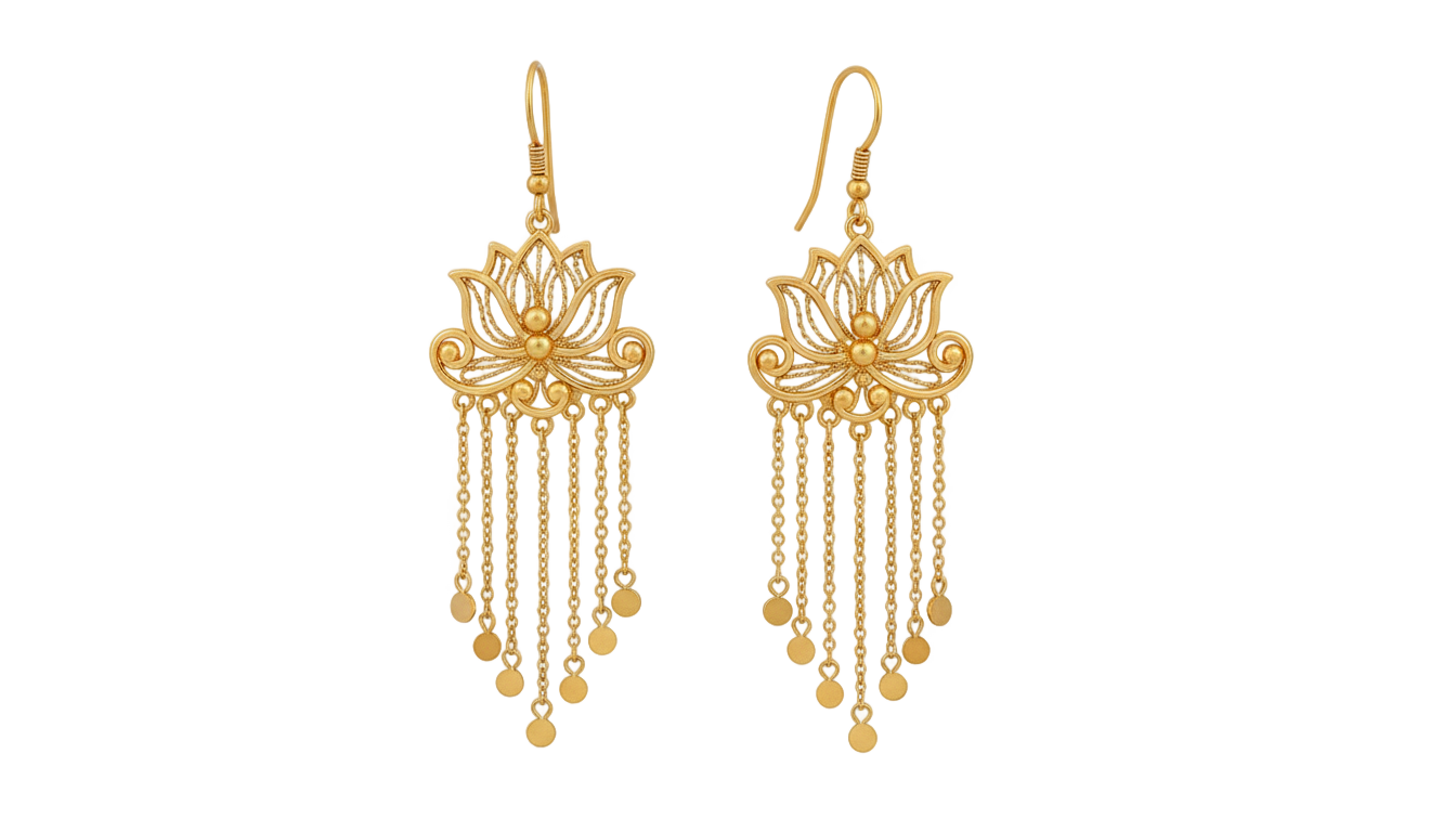sui dhaga gold earrings png PNG transparent background