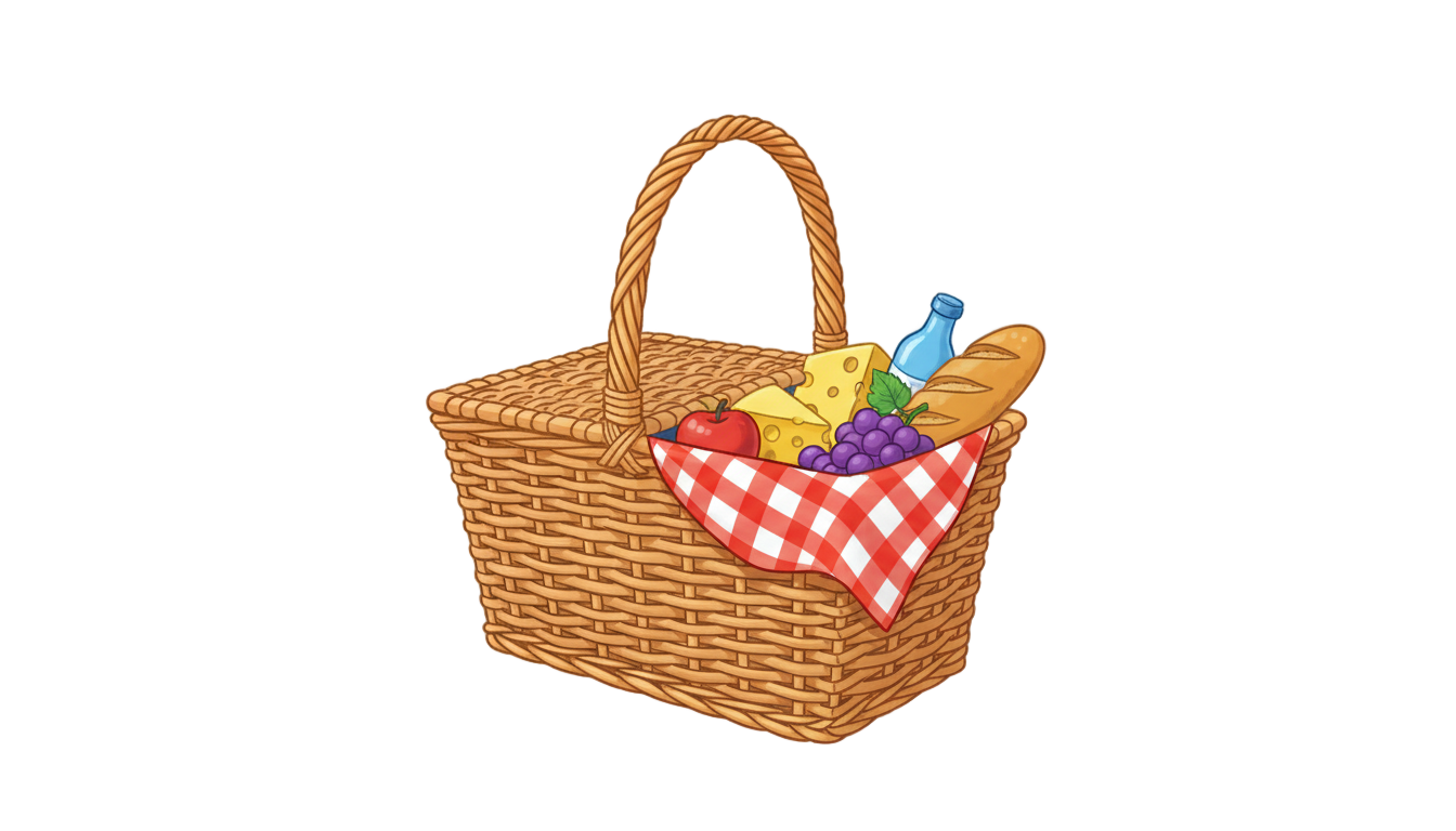 picnic basket png cartoon PNG transparent background