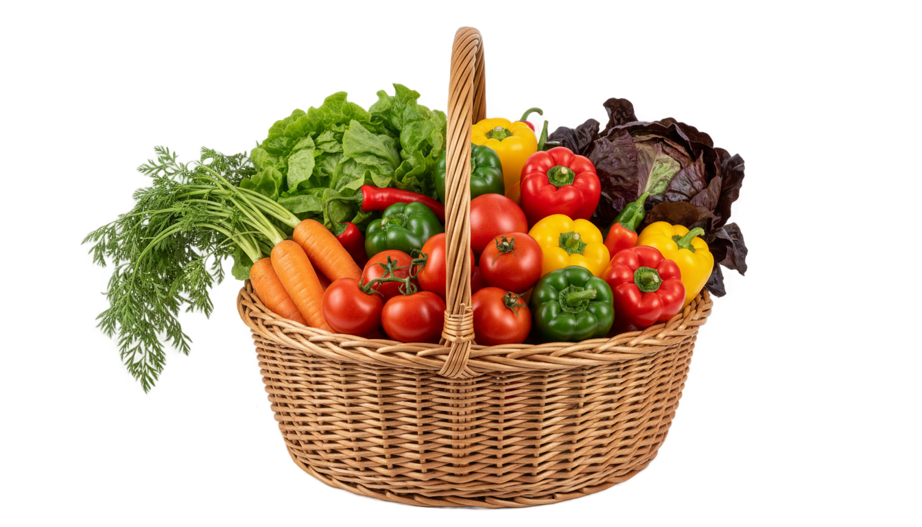 basket of vegetables png PNG transparent background