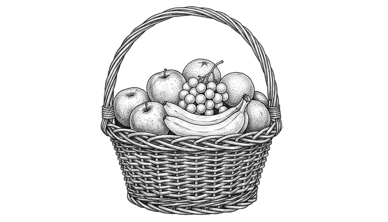 fruit basket png black and white PNG transparent background