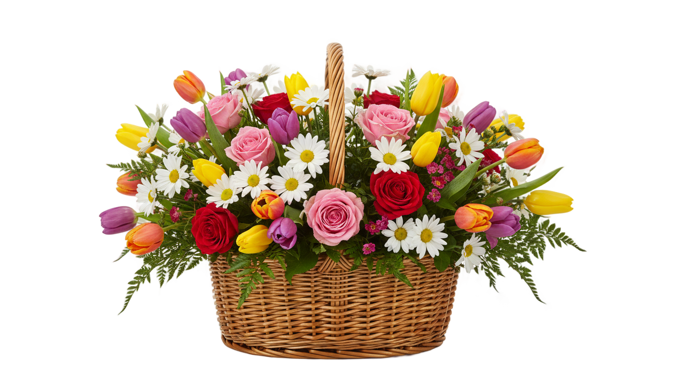 basket of flowers png PNG transparent background