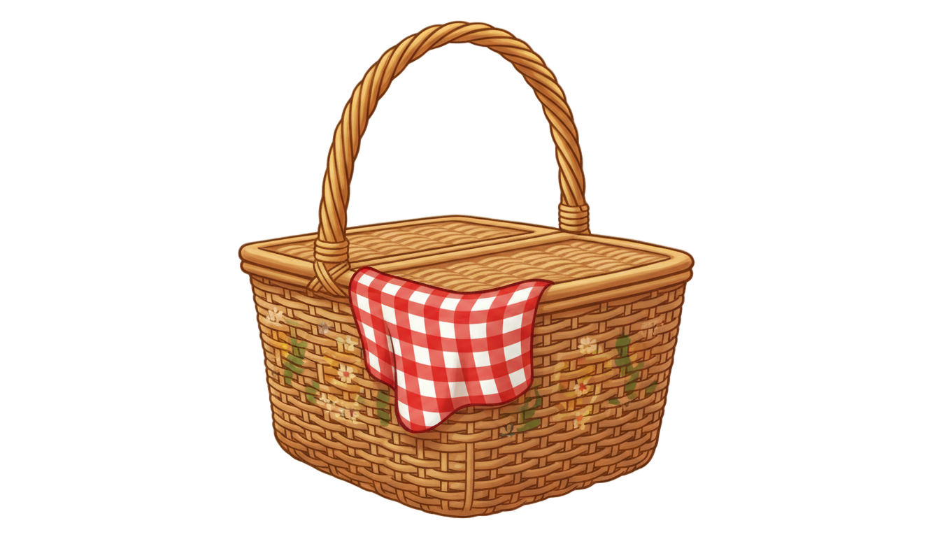picnic basket png cartoon PNG transparent background