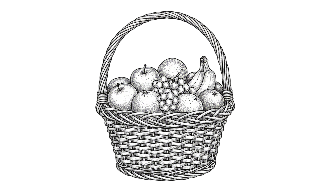 fruit basket png black and white PNG transparent background