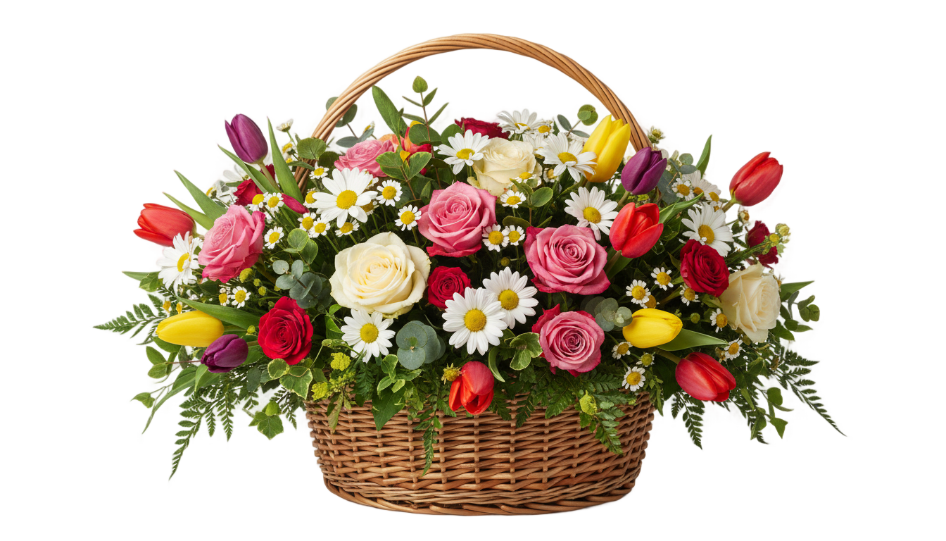 basket of flowers png PNG transparent background