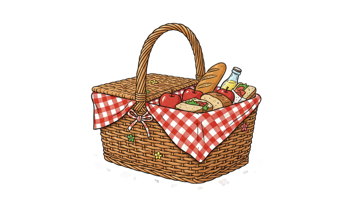 picnic basket png cartoon PNG transparent background