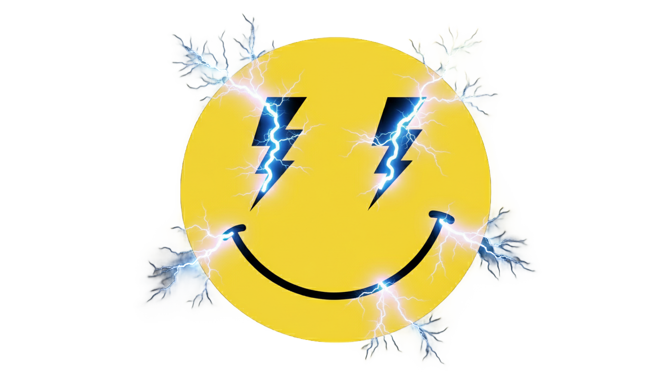 smiley face with lightning bolt eyes png PNG transparent background
